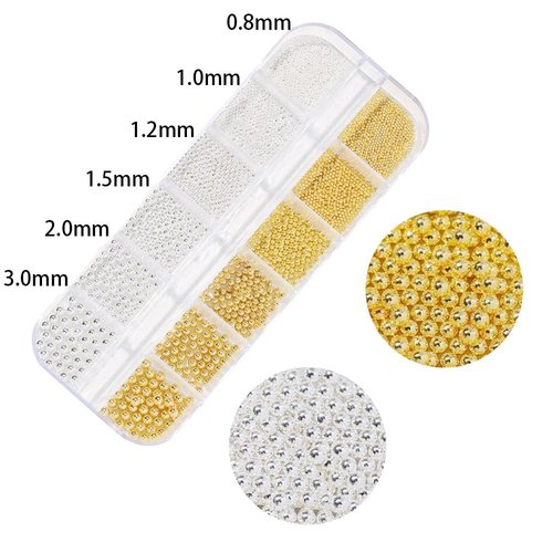 0.8mm Mini Small Nail Beads Stainless Steel Beads Nail Beads Gold Charms Nails Art Decorations Gun Grey Rose Gold Caviar Nail Charms DIY Tool Nail Studs Accessories Caviar Beads for Nails (Silver)