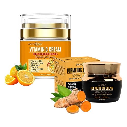 DERMAXGEN Vitamin C Moisturizing Cream & Turmeric Eye Cream Set – Hydrating Skincare Duo for All Skin Types, Targeting Dullness, Puffiness & Fine Lines.