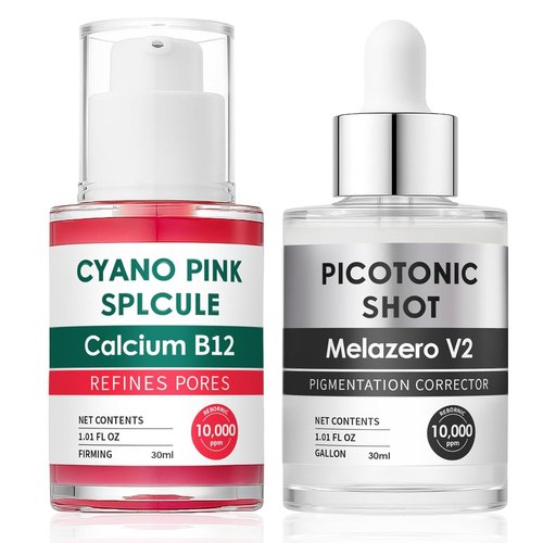 Cyano Pink Spicule Serum + Picotonic Shot Ampoule Duo - With Alpha Arbutin, Niacinamide, Calcium, Pore Tightening Refines Pores Tightening Serum, Moisturizing, Firming, Skin Tone & Skin Clarity