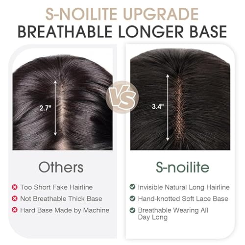 S-noilite Hair Toppers for Women Real Human Hair, 100% Real Human Hair Toppers with Bangs for Women with Thin Hair,2.25"*6" Lace Silk Base 14 inch Natural Black