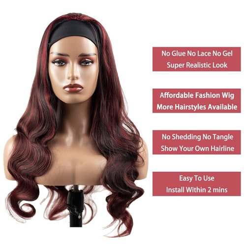 YiweYowe 22 Inch P1B99J Highlight Headband Wig Human Hair 150% Density Grade 8A Unprocessed Brazilian Virgin Hairs Machine Made Burgundy Body Wave Headband Wig Human Hair For Woman
