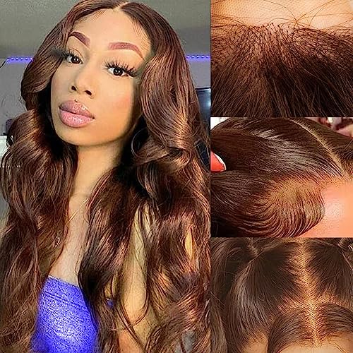 28 Inch 13x4 Lace Front Wigs Human Hair for Black Women Pre Plucked Chocolate Brown Glueless Body Wave Lace Frontal Wigs Human Hair with Baby Hair 180% Density
