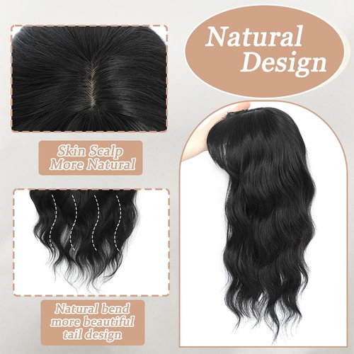 HAITOO Hair Toppers for Women, 18 Inch Toppers Hair Pieces for Women with Thinning Hair Wispy Clip in Bangs 360° 3D Big Coverage Base Curly Wavy (Black, 18Inch Wispy bangs)