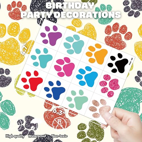 96PCS Dog Cat Paw Print Pre-Cut Temporary Tattoos for Kids Themed Birthday Party Decorations Supplies Decor Favors Super Cute Animal Tattoo Stickers Gifts for Games Boys Girls Rewards