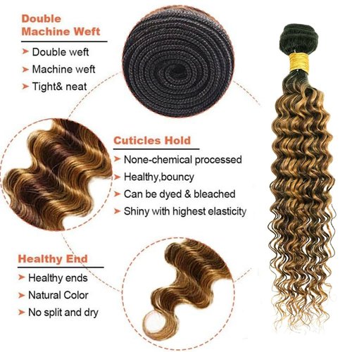 P427 Human Hair Bundles Ombre Highlight Bundle Deep Wave Human Hair Bundles 22 inch #27 and #4 Wet and Wavy Bundle