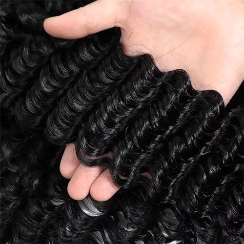 Deep Wave Human Hair Bundles 22 24 26 Inch Deep Wave Bundles 100% Unprocessed Brazilian Virgin Hair 3 Bundles 12A Curly Bundles Hair Extensions Real Human Hair Quick Weave Bundles Natural Color