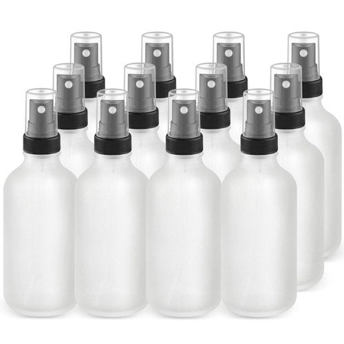 DMuuuDM 12-Pack 4 Oz Glass Spray Bottles with Lids,Empty Refillable Perfume Fine Mist Atomizer,Leak-Proof Travel Liquid Holder Containers for Cologne,Essential Oils,Room Sprays,Cleaning Solutions