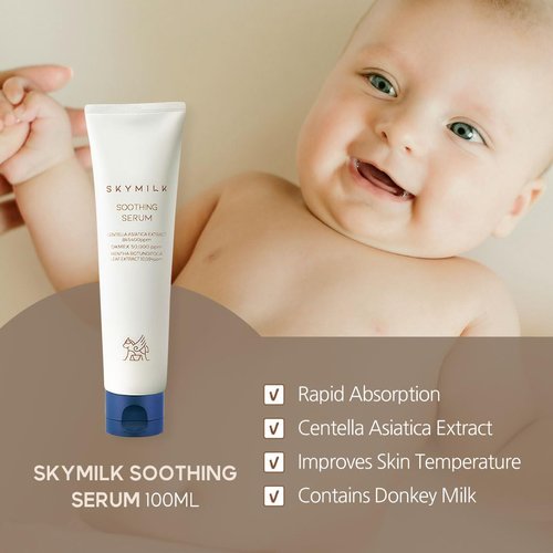 SKYMILK Centella Soothing Serum with Donkey Milk | 100ml 3.38 Fl.Oz | Cooling | Moisturizing | Calming | Hypoallergenic | Summer Essentials | Ideal for Sensitive Skin