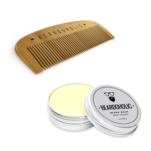 Beardoholic Beard Balm and Comb Set – 100% All Natural, 100% Pearwood Hand Made Design – Anti-Static, Eliminates Tangles and Ingrown Hairs, Itch and Dandruff – Style Beard With Ease