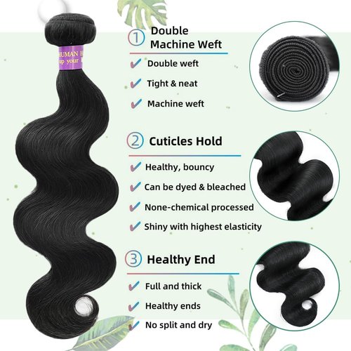 Body Wave Bundles Human Hair 18 Inch 14A Human Hair Bundles Real 100% Raw Unprocessed Brazilian Virgin Sew in Quick Weave Natural Black Deals Thick Hair Extensions