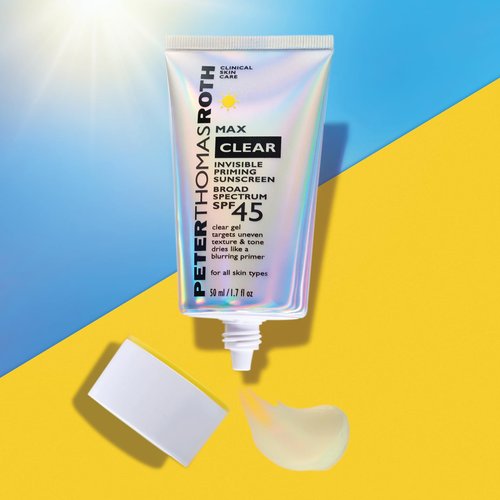 Peter Thomas Roth | Max Clear Invisible Priming Sunscreen Broad Spectrum SPF 45 | Makeup Primer with SPF, Water-Resistant Sunscreen Gel with Silky Finish, 1.7 fl. oz.