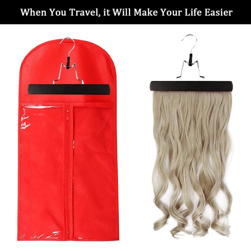 Qavctw Portable Wig Storage Bag, Hair Extension Bag with Hanger Dust-Proof Hair Extension Hanger, Waterproof Hanger Strong Holder for Store Style Human Hair