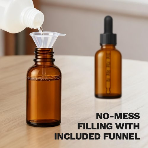 Bumobum 1 oz Dropper Bottle, Amber Glass Dropper Bottle with Glass Measured Dropper, Empty Eye Tincture Bottles with Funnel & Labels for Essential Oils Serums Tavel Liquids, 4 Pack