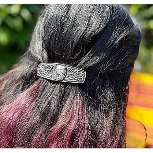 Celtic Horseshoe Hair Clip, Hand Crafted Metal Barrette Made in the USA with a Large 80mm Clip by Oberon Design
