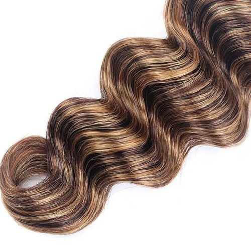 Brown Human Hair Bundles P427 Highlight Honey Blonde Deep Wave 3 Bundles Human Hair 14 16 18 Inch Double Weft Grade 12A Unprocessed Virgin Remy Hair 2 Tone #4 Mixed With Color 27 50g Per Bundle