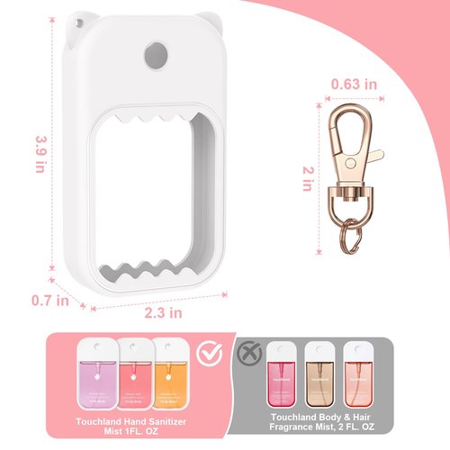 taessv Hand Sanitizer Spray Case for Touchland Silicone Touchland Case Keychain Cute Hand Sanitizer Spray Holder Compatible with Touchland Power Mist Gentle Mist Glow Mist, White