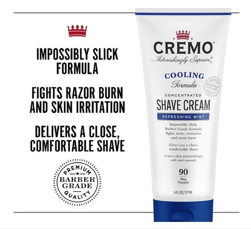Cremo Barber Grade Cooling Shave Cream Bundle, 2 Pack 6 Fl Oz Ultra-Slick Shaving Cream Fights Nicks, Cuts and Razor Burn, WHITE