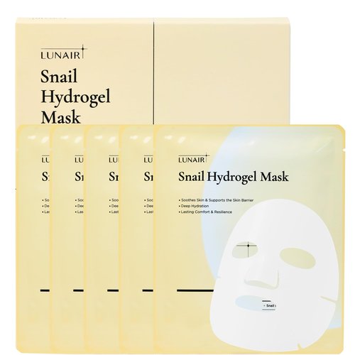Lunair Snail Hydrogel Face Mask with Microhole Technology – Soothing & Repairing Korean Skincare Sheet Mask for Deep Hydration, Skin Barrier Support & Anti-Aging (5 Sheets)