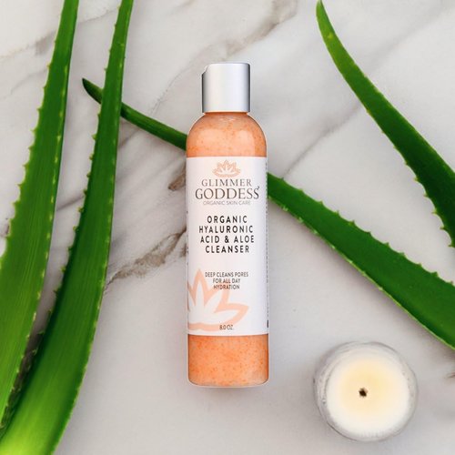 GLIMMER GODDESS Organic Exfoliating Anti-Aging Face Cleanser - Micro Jojoba Pearls, 8 oz