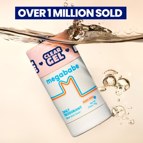 Megababe Daily Deodorant - Rosy Pits with 72 hour Odor Protection | Holiday Gifts for Women | Aluminum-Free, Clear & Clean | Fresh rose scent | 2.6 oz