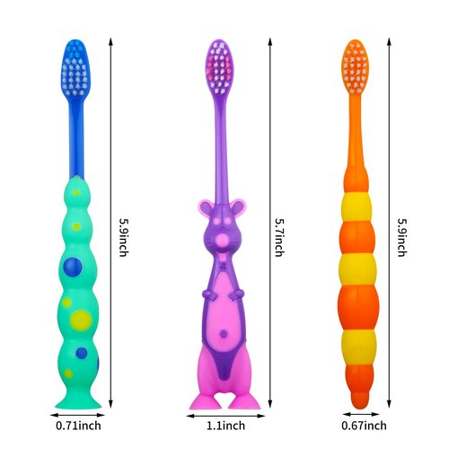 Lauwell Toddler Toothbrush Pack - 36 Pieces, Soft Bristle Animal Toothbrushes with Covers & Suction Cup for Kids Sensitive Teeth