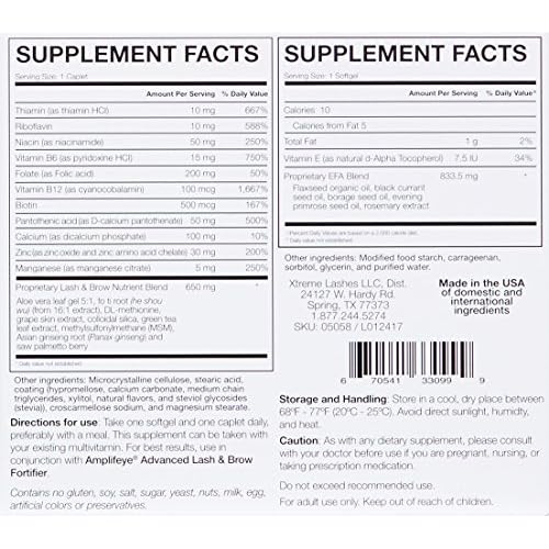 Xtreme Lashes Amplifeye Lash, Brow & Hair Formula Supplements | Contains Vitamins, Minerals, & Botanicals | Pack of 2, 30 Day Supply