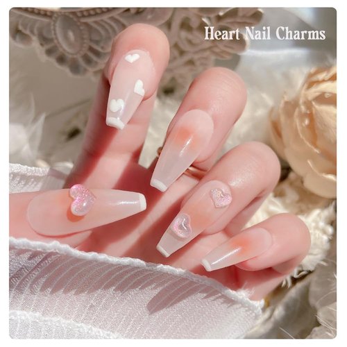 200 Pcs Glitter Clear Pink Heart Nail Art Charms Mixed Size 3D Love Hearts Nail Rhinestones Resin Crystal Nail Jewelry Acrylic Nail Supplies Women Valentine's Day Manicure Decoration Accessories