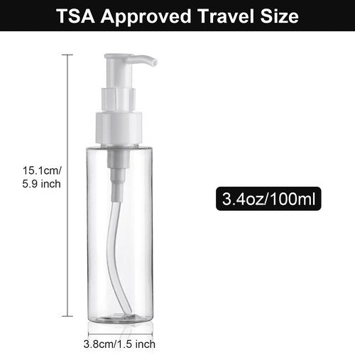 Cosywell Empty Plastic Pump Bottles Dispenser TSA Approved 3.4oz 4 Pack Portable Empty Refillable Container Clear Plastic Lotion Pump Dispenser Bottle for Facial Cleansing Oil Shampoo Shower Gel
