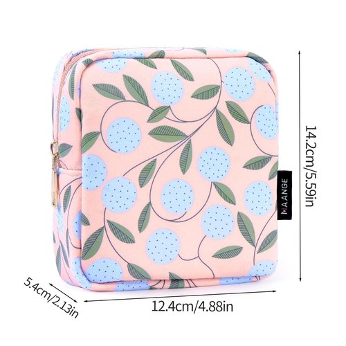 MAANGE Small Makeup Bag for Purse, Portable Cosmetic Bag, Mini Makeup Bag with Slip-in Pockets, Cute Make Up Bag, Pouches for Purse Women (Pink Plants)