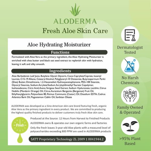 Aloderma 71% Organic Aloe Vera Hydrating Face Moisturizer for Soft and Nourished Skin - Light and Oil-Free Aloe Vera Moisturizer with Hyaluronic Acid for Soothing Hydration - Face Lotion, 3.5oz