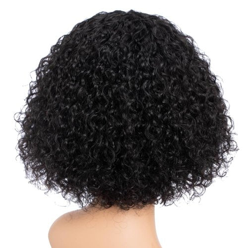 Rebecca Fashion Curly Bob Wig with Bangs Human Hair 10 Inch Short Curly Water Wave Bob Wig Human Hair Wigs for Black Women Glueless Wig 100% Brazilian Remy Hair Natural Color