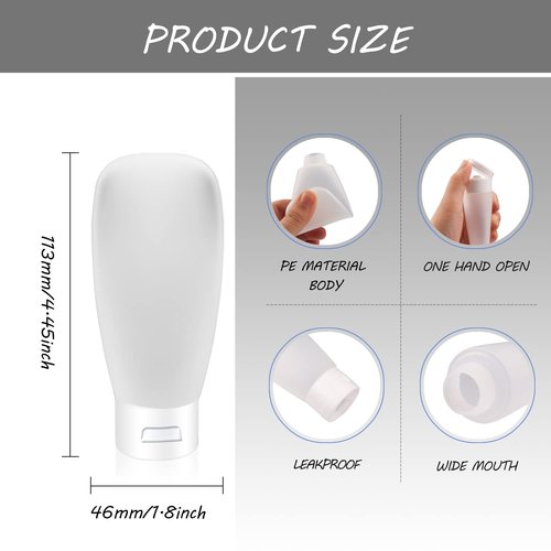 10 Pack 60ml/2oz Plastic Squeeze Tubes Travel Bottles Refillable Translucent Frosted Soft Cosmetic Container with Flip Cover for Facial Cleanser Shampoo Conditioner Lotion Toiletries