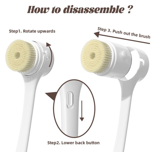 Electric Body Brush, 3 Speed Silicone Body Scrubber with LCD Display, 5in1 Back Scrubber for Shower, Waterproof Rotating Body Brushes, Rechargeable Bath Brush for Clean Exfoliate Massage (White)
