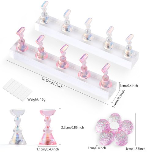 Etercycle Nail Stand Acrylic Nail Art Display Stand Practice Nail Holder for Painting Nails Magnetic Practice Stands with Reusable Putty (Pink Clear)