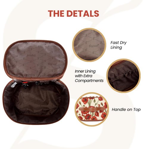Signare Tapestry Toiletry Bag Makeup Organizer bag for Women with Poppy Flower Design (TOIL-POP)