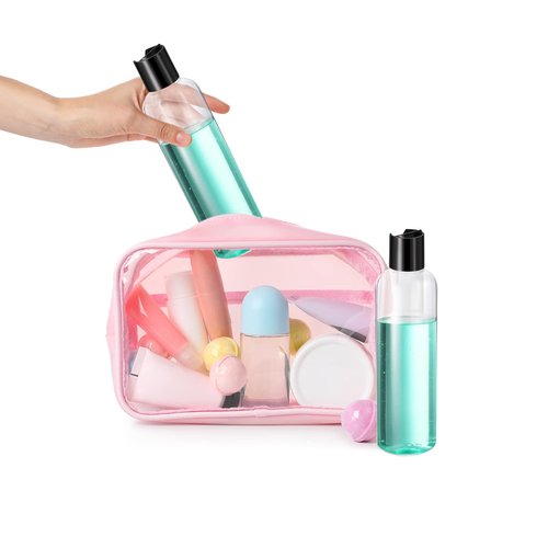 Nuenen 24 Pieces Plastic Empty Bottles Clear Squeeze Travel Containers with Black Disc Cap Refillable Shampoo Travel Bottles for Toiletries Lotion Container for Body Soap Cream(8 oz)