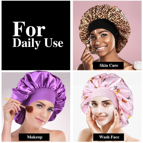 12pcs Large Satin Bonnets for Sleeping, Silky Hair Bonnet for Black Women Braid Curly Hair