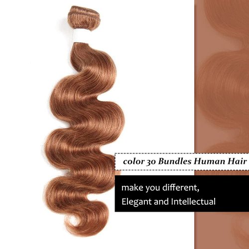 X-TRESS 14inch Light Brown Body Wave 1 Bundle Brazilian Virgin Hair Body Wave Bundles Good for Black Women Virgin 100% Human Hair Weaves Body Wave Human Hair Weft(14inch,30#)