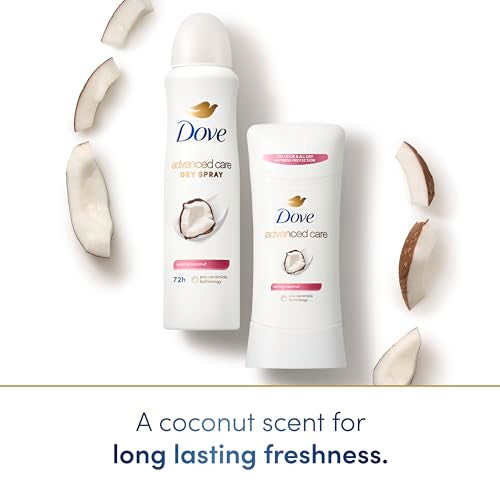 Dove Advanced Care Antiperspirant Deo Dry Spray Caring Coconut Pack of 12 to help your skin barrier repair after shaving 72h odor controlandall-day sweat protection for soft resilient underarms 3.8oz
