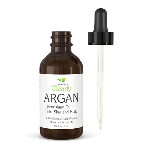 Isabella's Clearly ARGAN Oil for Hair | 100% Pure Organic Cold Pressed Oil of Morocco for Hair Mask, for Face, for Scalp | Virgin, Unrefined, In Glass Bottle, Packed in USA (Bulk 4 oz)