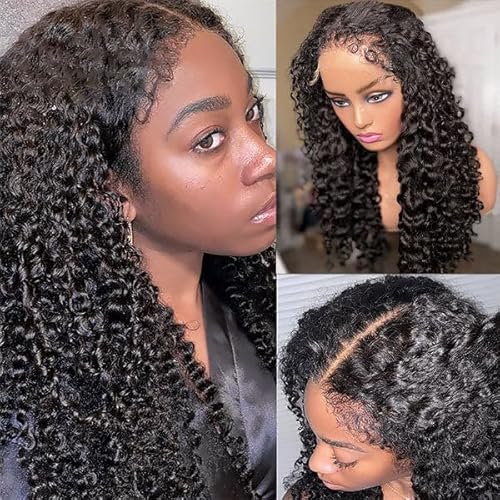 4C Edges Kinky Curly Lace Front Wigs Human Hair 13x4 HD Transparent Lace Frontal Wigs with Curly Edges Baby Hair, Deep Wave Curl Wig Pre-Plucked Hairline 180% Density 20 inch