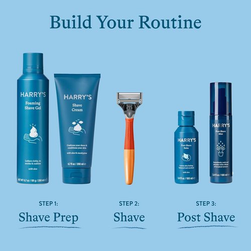 Harry's Original Shaving Kit for Men - Razor Handle, 15 Razor Blade Refills, and Travel Blade Cover - German Engineered - Orange