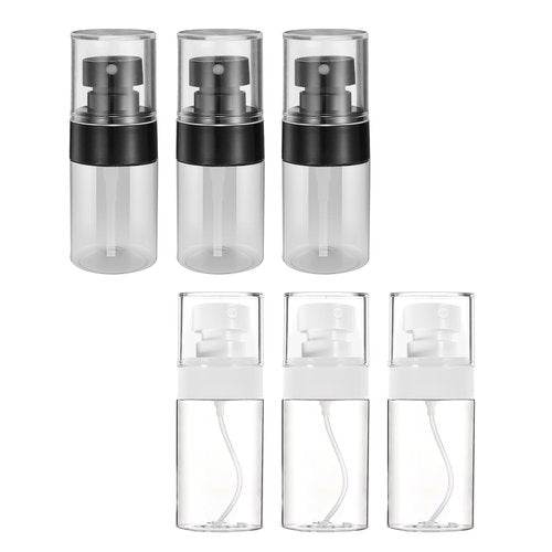 QIYUDA 6 Pack 1oz Mini Spray Bottle, 30ML Plastic Empty Refillable Fine Mist Travel Toners Perfume Face Small Spray Bottles (3Pcs Black + 3Pcs White)