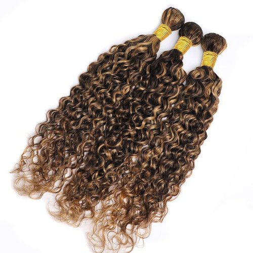 Braizlian Virgin Hair 3 Bundles - Dark Brown & Honey Blonde Ombre Water Wave Bundles - 28, 30, 32 Inch P4/30 Human Hair