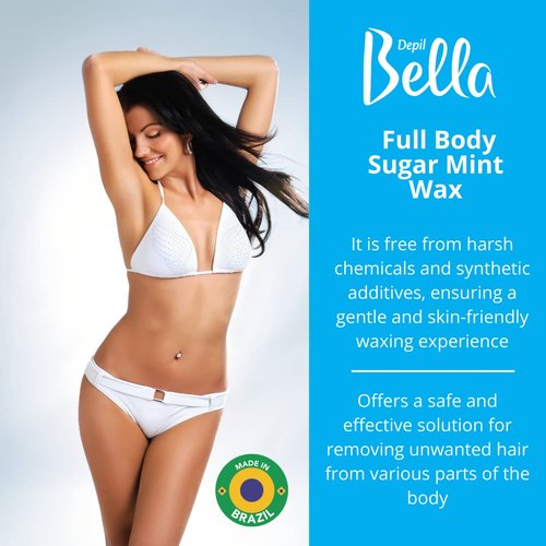 Depil Bella Brazilian Paste Full Body Sugar Wax Mint | Hair Removal for Professional or Personal Use | 100% Natural, Vegan, Organic | For All Skin Types | 2.87lbs