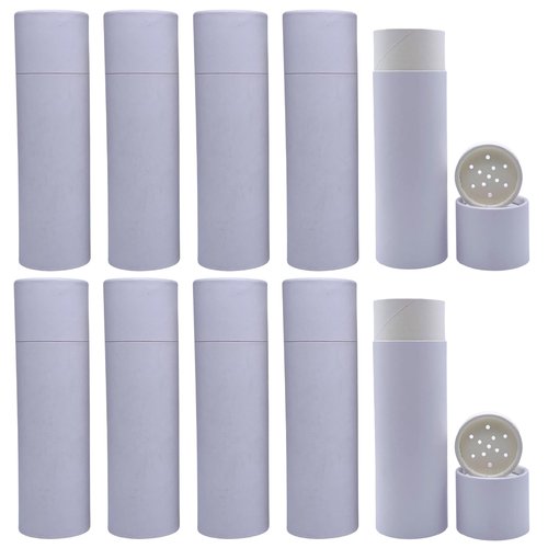 GreenWay 4oz / 115g Small Kraft Paper Shaker Tubes with Sifters & Lids - 10 Pack Biodegradable Containers for Powdered Cosmetics - Fully Compostable Spice Sifting Tubes – White