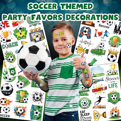 50 PCS Soccer Ball Temporary Tattoos for Kids, Sport Themed Tattoos for Birthday Party Supplies Europa World Cup Football Sports Player Tattoo Stickers for Boys Girls Party Bag Filler School Reward