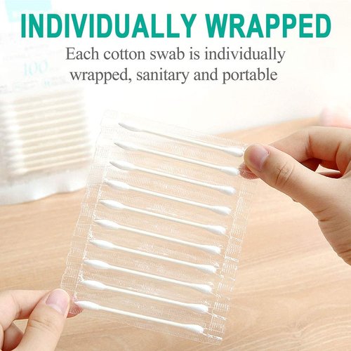 1000 Pack Cotton Swab Individually Wrapped, Individually Wrapped Double Tipped Cotton Swabs Paper Sticks Cotton Buds(White, Round/Pointed End)