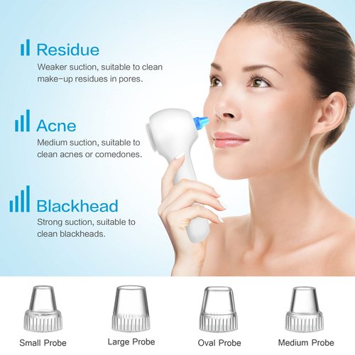 UMICKOO Face Scrubber Exfoliator,Facial Cleansing Brush Waterproof with LCD Screen,Blackhead Remover Vacuum with 5 Brush Heads,Face Spin Brush for Exfoliating (White-Blue)