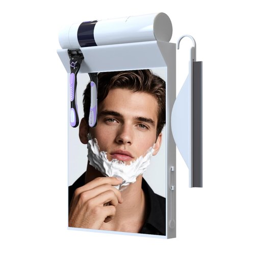 Junyaoxuan Anti-Fog Shower Mirror Fill with Hot Water for Instant Fog-Free View, No Drill Installation Shaving and Makeup Mirror with Cleaning Wiper & Razor Holder, Rust-Proof Bathroom Mirror, White